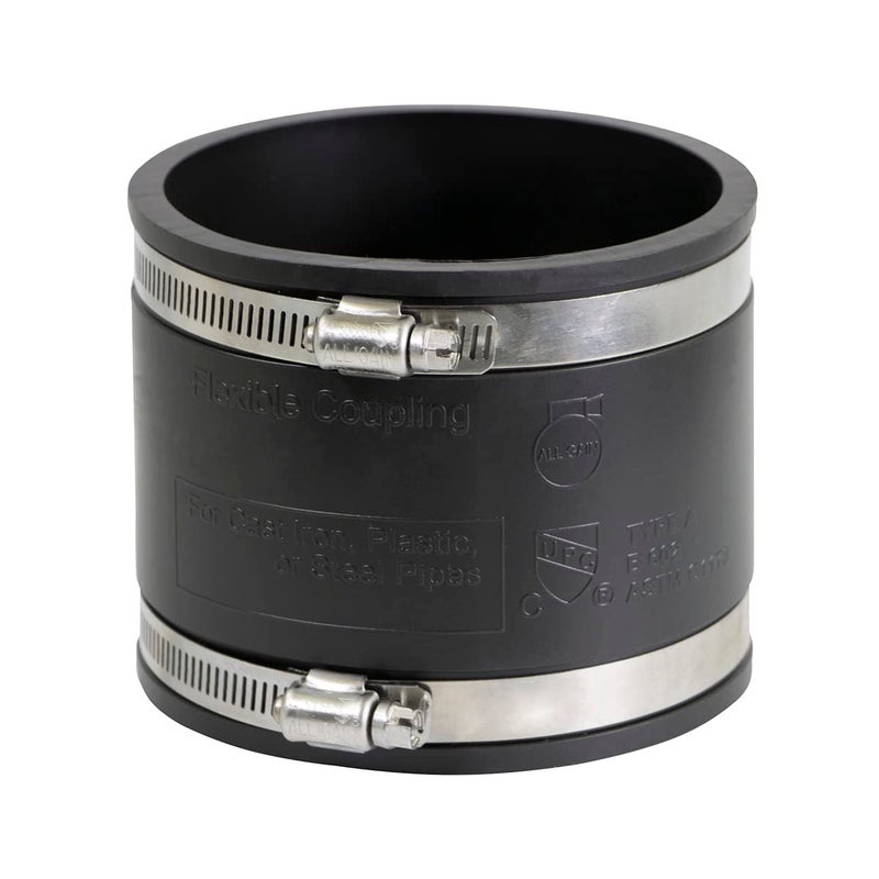 SUPPLYGIANT Supply Giant 6I42 Flexible PVC Coupling with Stainless Steel Clamps, 5.5" Inner Diameter for 5" Nominal Pipe, Black - Image 1